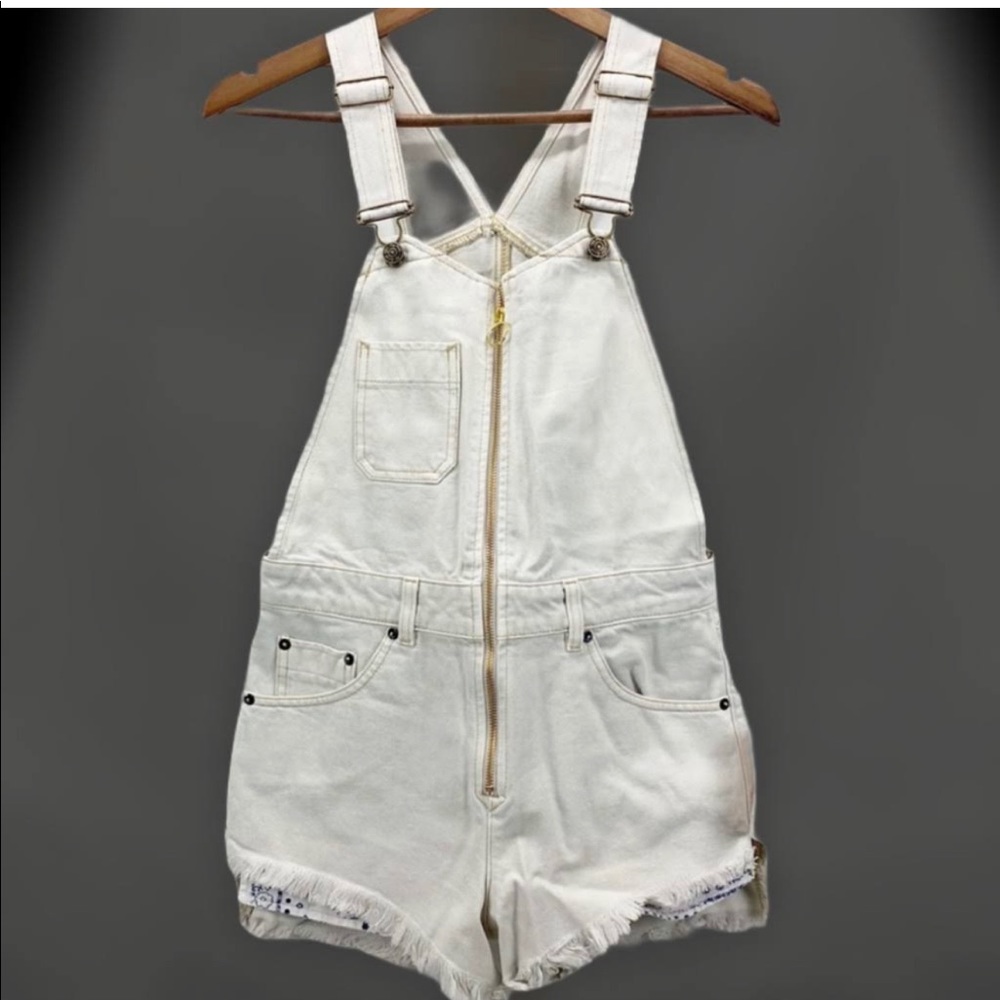 Free people white denim romper